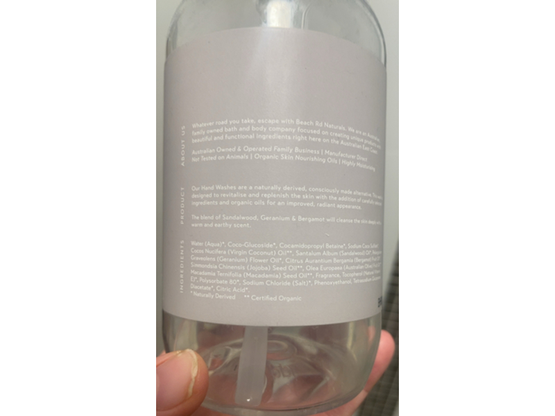 Beach RD Naturals Hand Wash, Sandalwood Geranium & Bergamot, 16.9 fl oz/500 mL