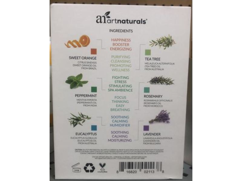 Art Naturals Therapeutic Grade Top 6 Pure Essential Oils Set, Sweet Orange, Tee Tree, Rosemary, Lavender, Eucalyptus & Peppermint, 0.33 fl oz/10 mL