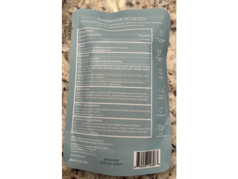 Touchland Hydrating Hand Sanitizer Power Mist, Rain Water, 1 fl oz/30 mL