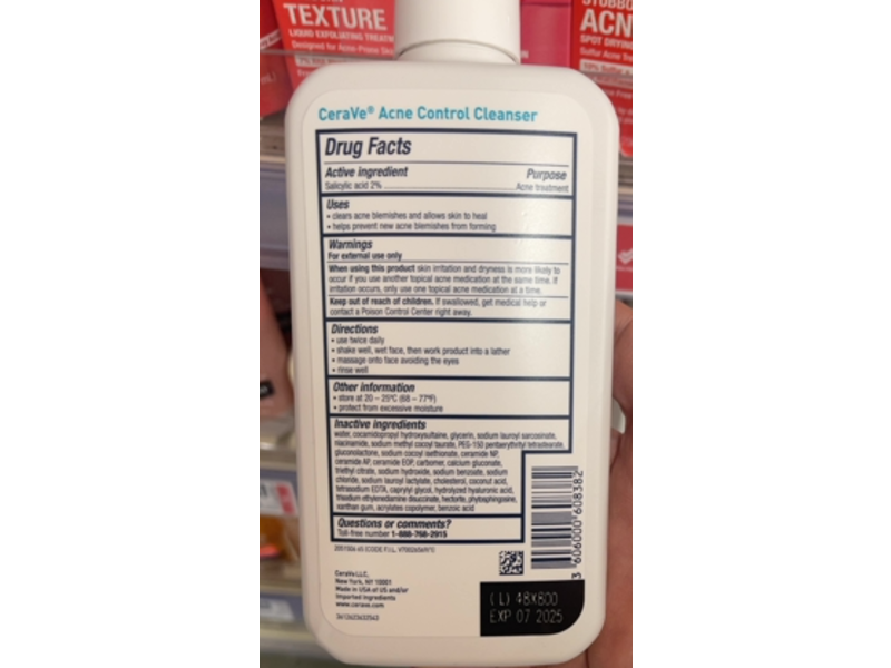 CeraVe Acne Control Cleanser, Ceramides, Hectorite Clay & Niacinamide, 12 fl oz/355 mL