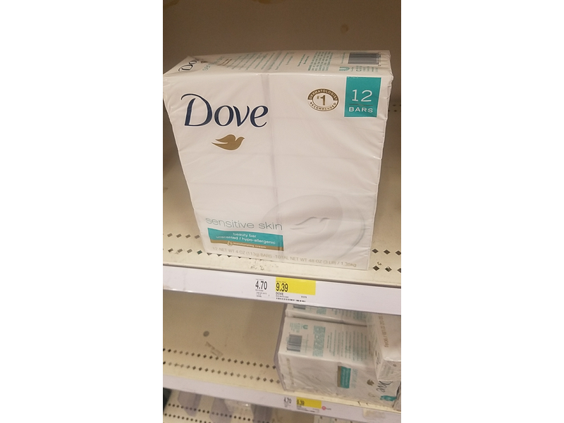 Dove Sensitive Skin Beauty Bar, 4 oz (Pack of 12)