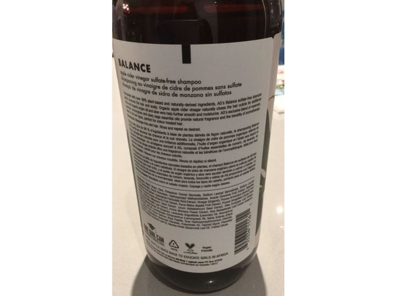 AG Hair Balance Natural Shampoo, Apple Cider Vinegar Sulfate-Free, 33.8 fl oz/1 L