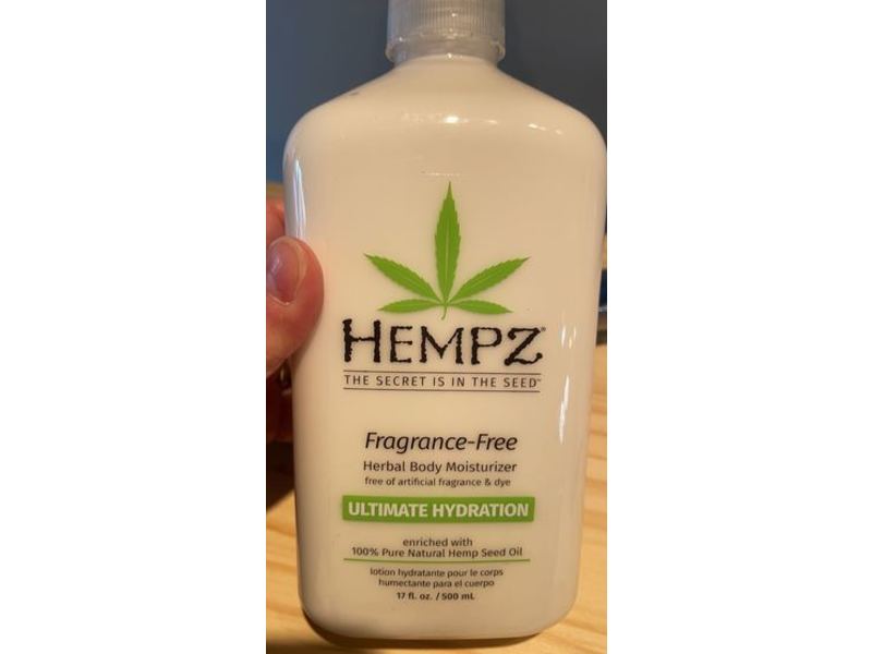 Hempz Herbal Body Moisturizer, Ultimate Hydration, Fragrance Free, Hemp Seed Oil, 17 fl oz/500 mL