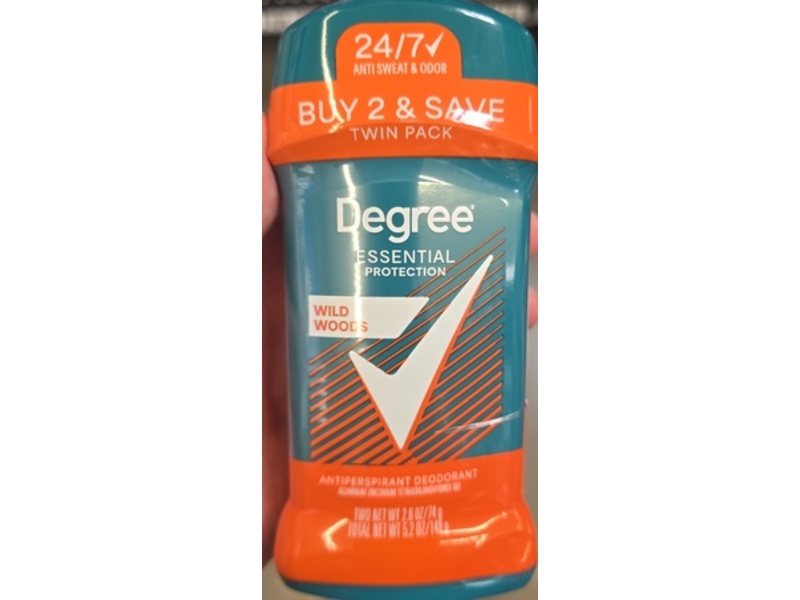 Degree Essential Protection Antiperspirant Deodorant, Wild Woods, 2.6 oz/74 g, Pack Of 2
