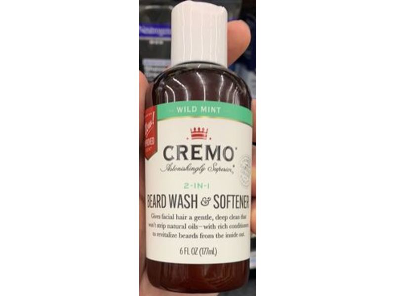 Cremo 2-In-1 Beard Wash & Softener, Wild Mint, 6 fl oz/177 mL