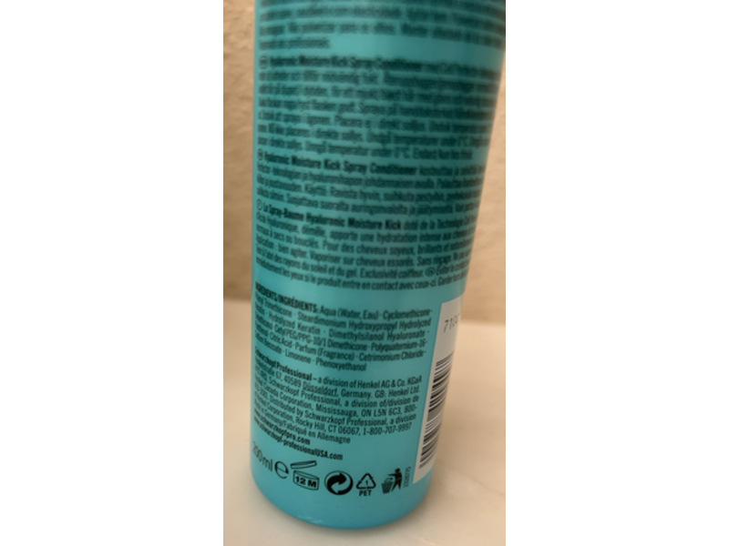 Schwarzkopf Bonacure Hyaluronic Moisture Kick Spray Hair Conditioner, 6.7 fl oz/200 mL