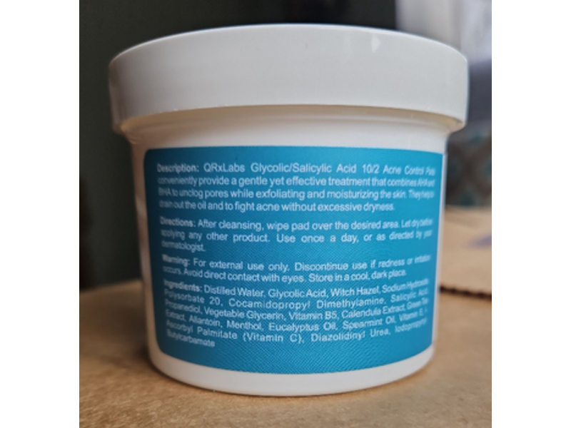QRxLabs Glycolic/Salicylic Acid 10/2 Acne Control Pads, 50 Count