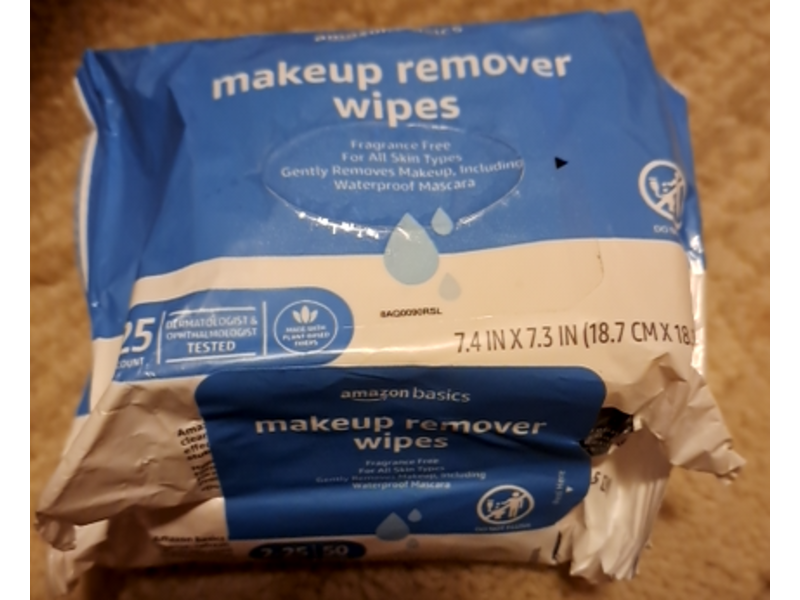Amazon Basics Make Up Remover Wipes, Fragrance Free, 25 Count, Pack Of 25
