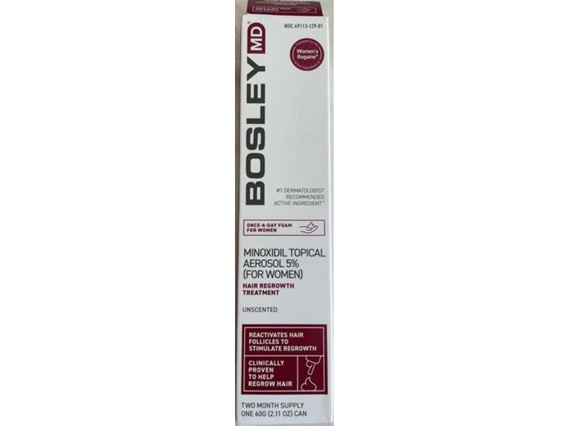 BosleyMD Minoxidil Topical Aerosol 5% Hair Regrowth Treatment, Uncented, 2.11 oz/60 g