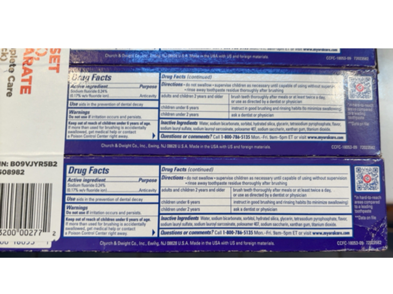 Arm & Hammer Complete Care Whole Mouth Protection Anticavity Fluoride Toothpaste, Fresh Mint, 6.0 oz/170 g, Pack Of 4