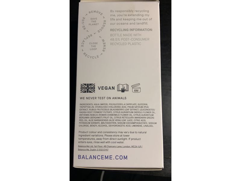 Balance Me Flash Cleanse Micellar Water, Hyaluronic Acid, 6.09 fl oz/180 mL