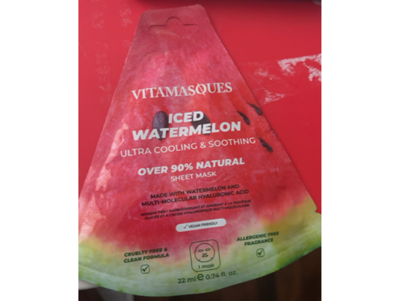 Vitamasques Ultra Cooling & Soothing Sheet Mask, Iced Watermelon, 0.74 fl oz/22 mL