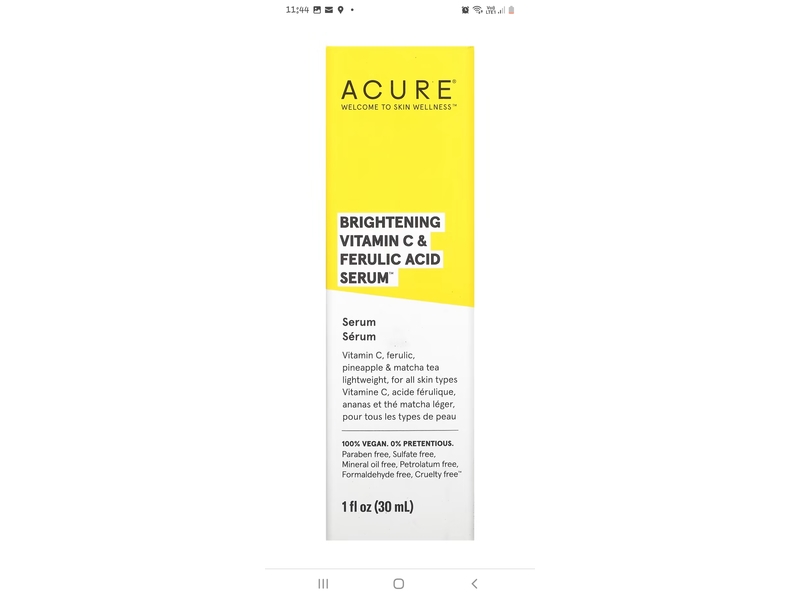 Acure Brightening Serum, Vitamin C & Ferulic Acid, 1 fl oz/30 mL