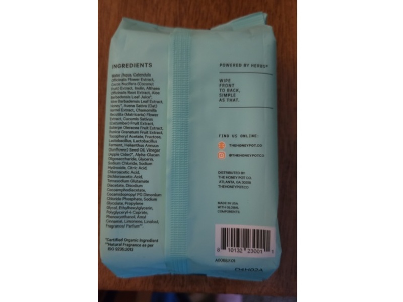 The Honey Pot Company Prebiotic Wipes, 30 Count