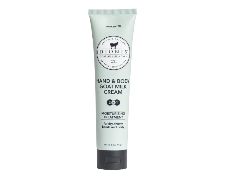 Dionis Hand & Body Goat Milk Cream 2 In 1 Moisturizing Treatment, Unscented, 3.3 oz / 93 g