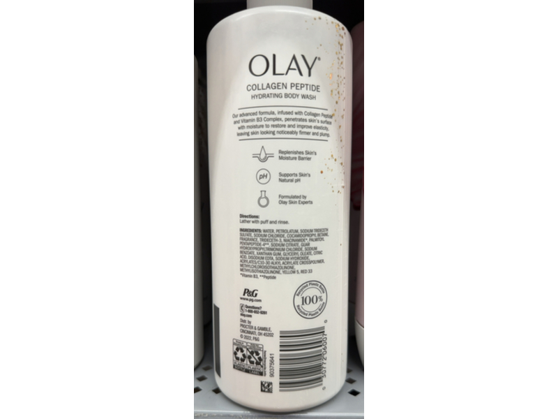 Olay Hydrating Body Wash, Collagen Peptide, 26 fl oz/768 mL, Pack Of 4