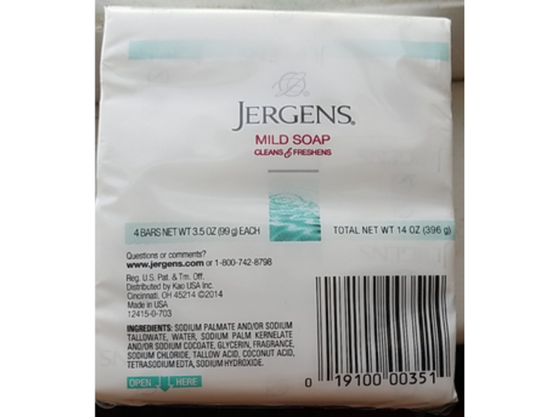 Jergens Mild Soap, Cleans & Freshens, 3.5 oz / 99 g, 4 Bars