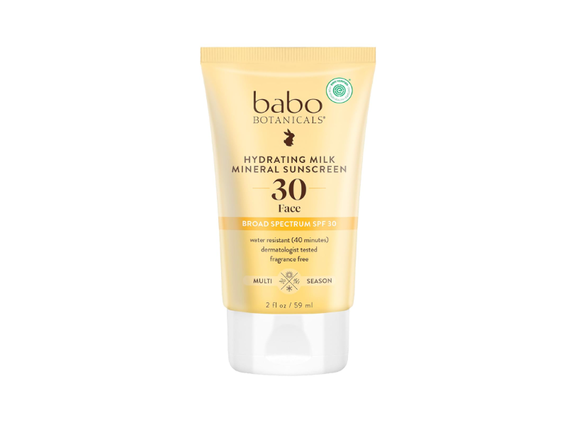 Babo Botanicals Hydrating Milk Mineral Sunscreen, SPF 30, Fragrance Free, 2 fl oz/59 mL