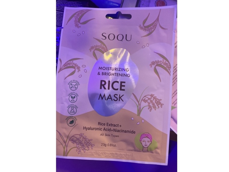 Soqu Moisturizing & Brightening Rice Mask, Rice Extract + Hyaluronic Acid * Niacinamide, 0.81 oz/23 g