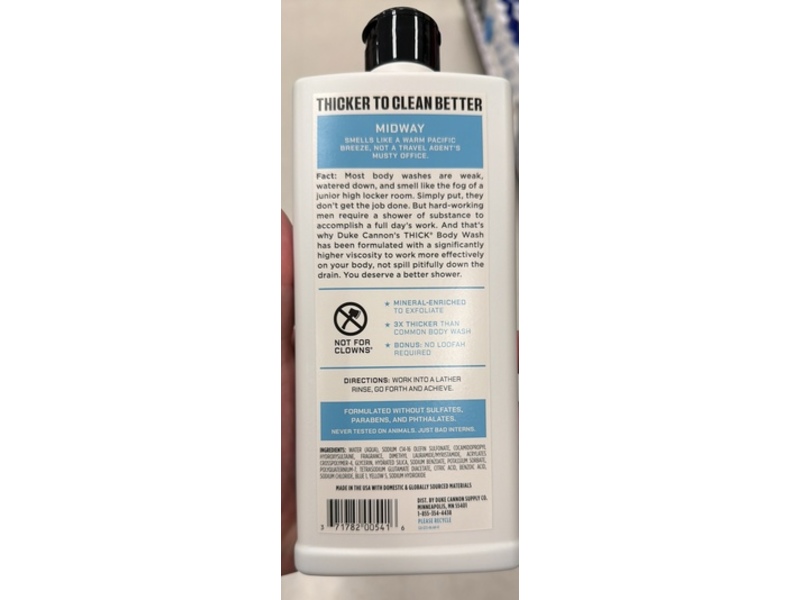 Duke Cannon Supply Co. Thick Body Wash, Midway, Citrus + Cedarwood, 18 fl oz/532 mL