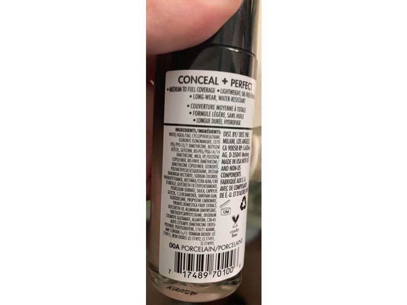 Milani Conceal + Perfect 2 In 1 Foundation + Concealer, 00A Porcelain, 1 fl oz/30 mL