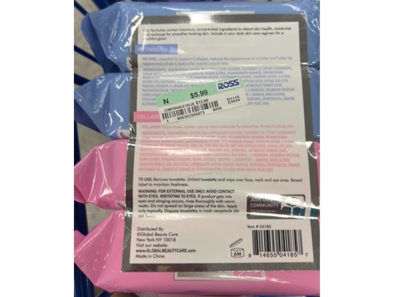 Global Beauty Care Cleansing Cloths, Retinol, 30 Count