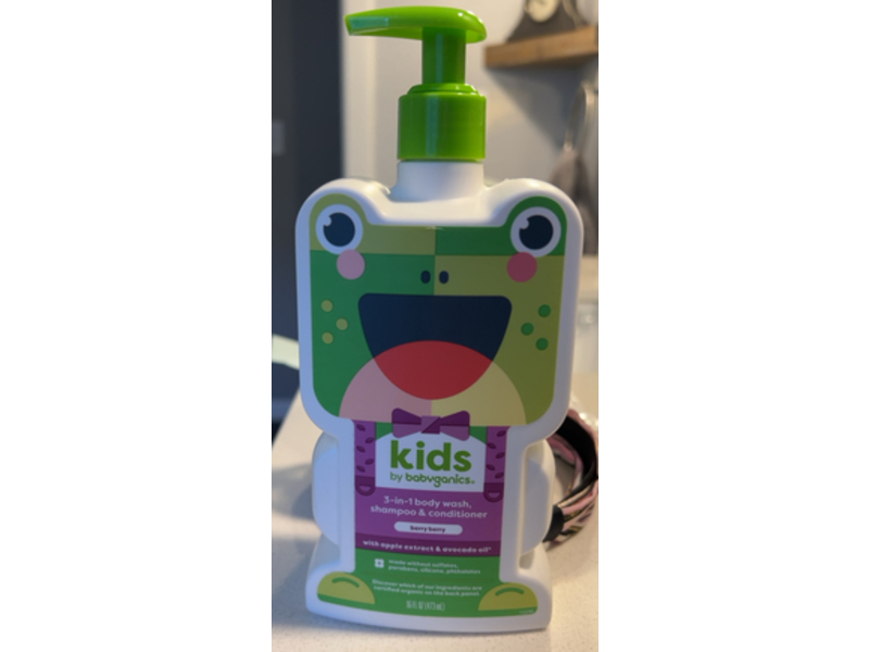 Babyganics Kids 3-in-1 Shampoo & Conditioner Body Wash, Berry Berry, 16 fl oz/473 mL, Pack Of 2