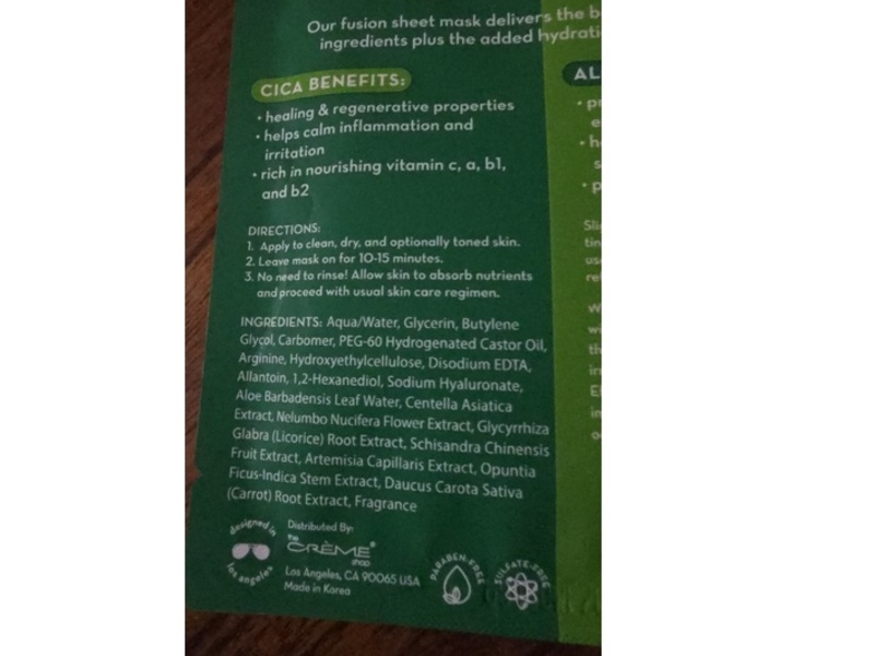 The Creme Shop Fusion Sheet Mask, Cica & Aloe, 0.88 fl oz/25 g