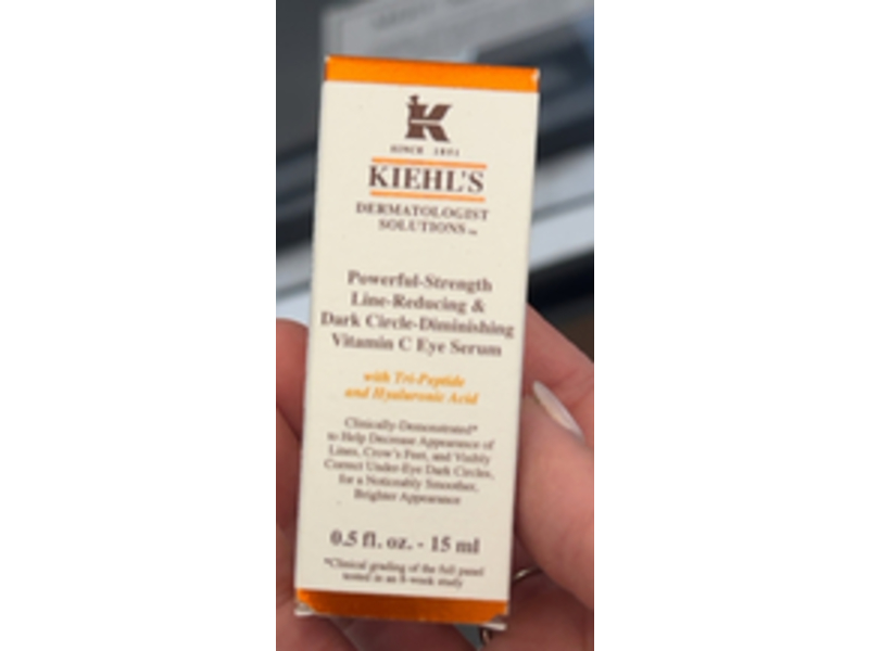 Kiehl's Powerful Strength Line Reducing & Dark Circle Diminishing Vitamin C Eye Serum, Tripeptide & Hyaluronic Acid, 0.5 fl oz/15 mL