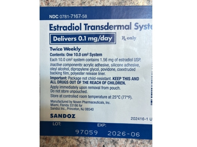 Estrdiol Transdermal System 0.1 mg/day, Sandoz (Rx)