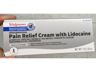 Walgreens Hemorrhoidal Pain Relif Cream, Lidocaine, 1 oz/28 g
