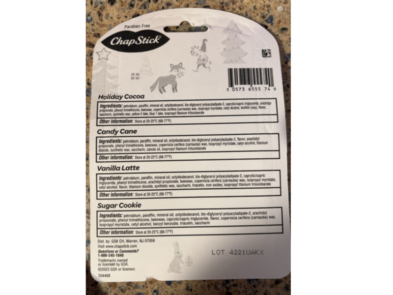 Chapstick Lip Balm, Sugar Cookie + Vanilla Latte + Holiday Cocoa & Candy Cane, 0.15 oz/4 g, 4 Count