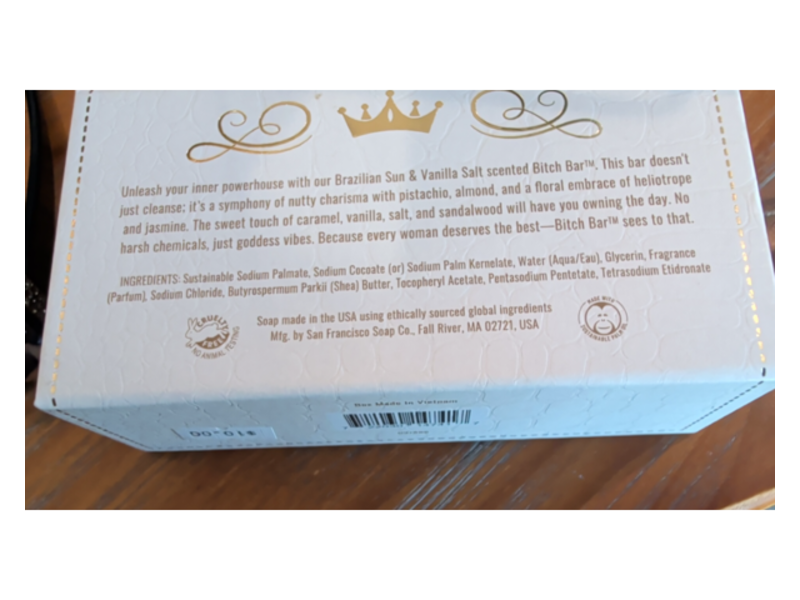San Francisco Soap Company Bitch Bar, Brazilian Sun + Vanilla Salt, 10.0 oz/283 g
