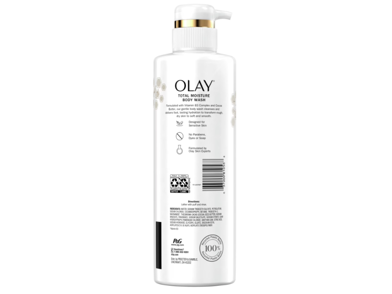 Olay Total Moisture Body Wash, Rough Dry Skin, Vitamin B3 And Cocoa Butter, 17.9 fl oz/530 mL