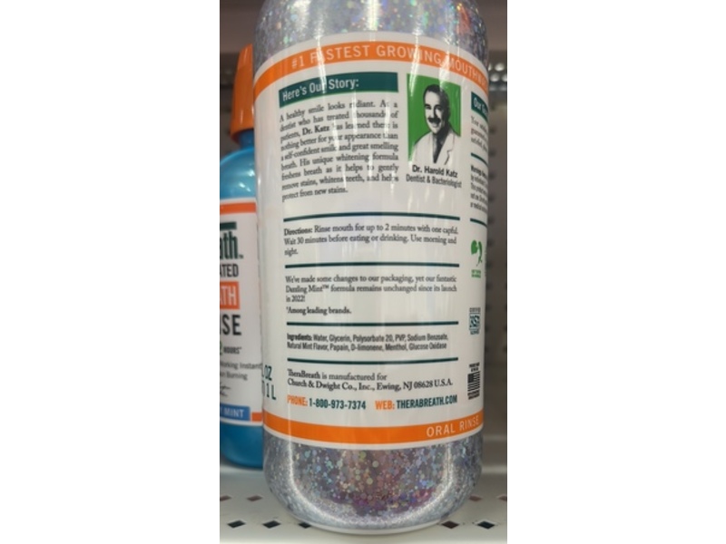 TheraBreath Whitening Oral Rinse, Dazzling Mint, 33.8 fl oz/1.05 L