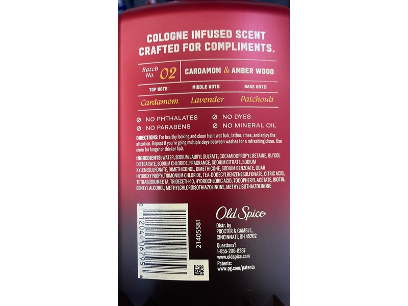 Old Spice Shampoo, Cardamom and Amber Wood, 20 fl oz/591 mL