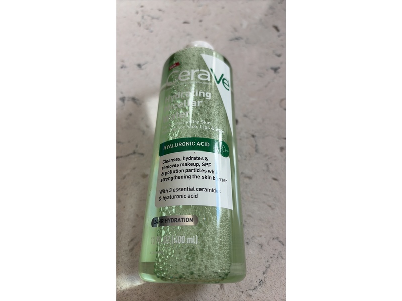 CeraVe Hydrating Micellar Water, Hyaluronic Acid, 13 fl oz/400 mL.