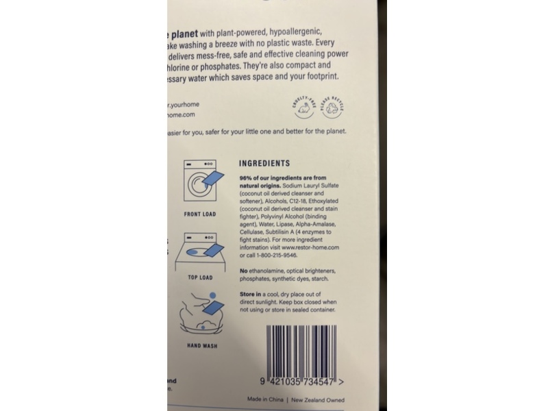 Re.stor Baby Laundry Detergent Sheets, 60 Loads, 78 fl oz, 60 Count