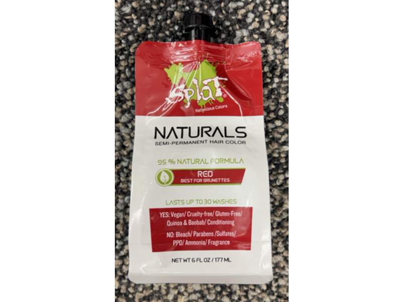Splat Naturals Semi - Permanent Hair Color, Red, 6 fl oz/177 mL