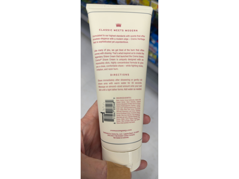 Cremo Heritage Red Shave Cream, Spiced Amber, 6 fl oz/177 mL