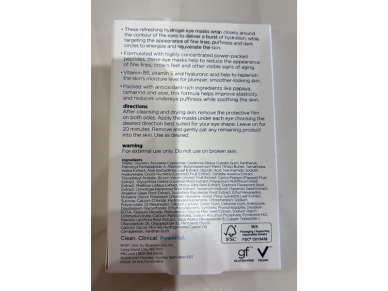 M-61 Hydraboost Eye Mask, Peptide & Vitamin B5, 3 Count