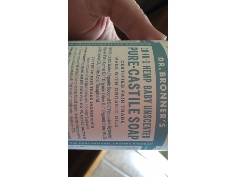 Dr. Bronner's 18-in-1 Hemp Baby Unscented Pure-Castile Soap, 32 fl. oz