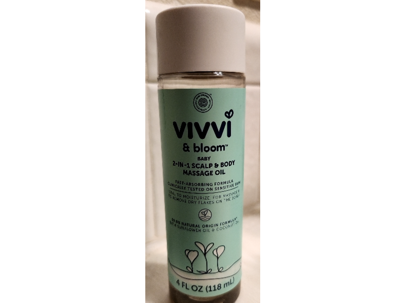 Vivvi & Bloom Baby 2 - In - 1 Scalp & Body Massage Oil, Sunflower Oil & Coconut Oil, 4 fl oz/118 mL
