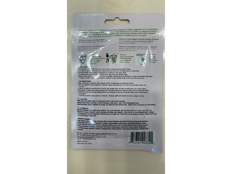 Spa life Face Wraps, Avocado, 0.81 oz, 1 Count