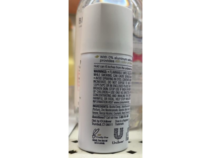 Dove Beauty 0% Aluminum Deodorant Spray, Cucumber & Green Tea, 1.1 oz/31 g