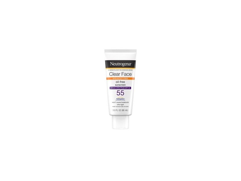 Neutrogena Clear Face Break-Out Free Oil-Free Sunscreen, SPF 55, 3 fl oz/88 mL
