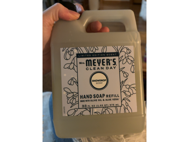 Mrs. Meyer's Clean Day Hand Soap Refill, Snowdrop Scent, 33 fl oz/975 mL