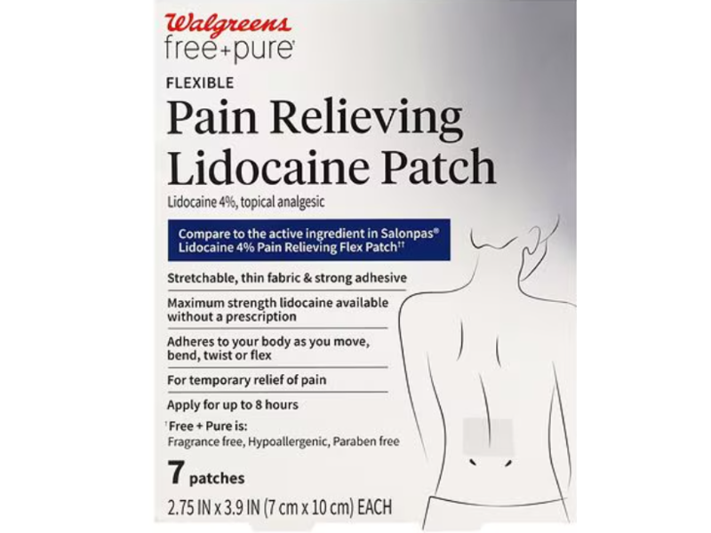 Walgreens Free + Pure Flexible Pain Relieving Lidocaine Patch, Lidocaine 4%, 7 Count