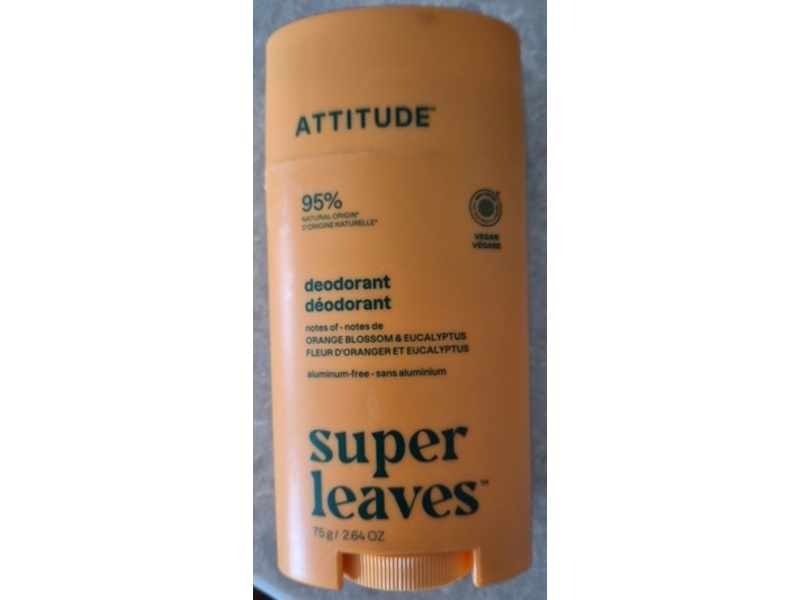 Attitude Super Leaves Deodorant, Orange Blossom & Eucalyptus, 2.64 oz/75 g
