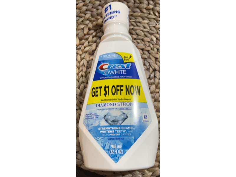Crest 3D White Diamond Strong Anticavity Fluoride Mouthwash, Wintermint, 32 fl oz/946 mL